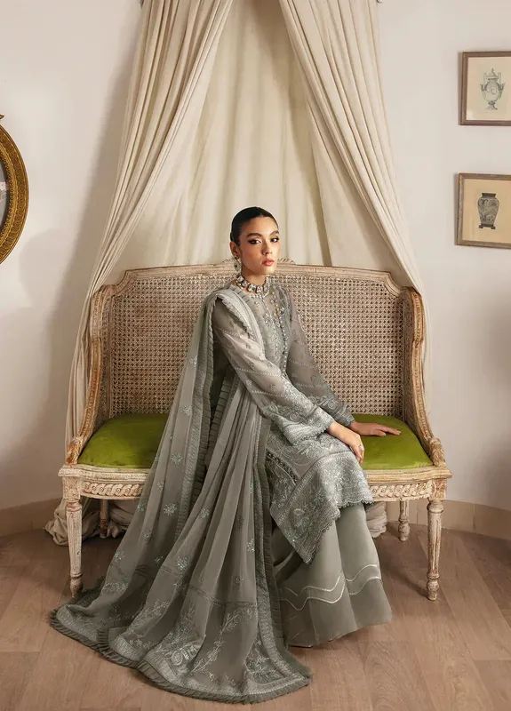Gulaal Embroidered Chiffon 23 Grey Raw Silk – view 1 – Poshaq