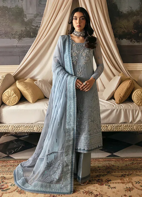 Gulaal Embroidered Chiffon 23 Blue Raw Silk – view 1 – Poshaq
