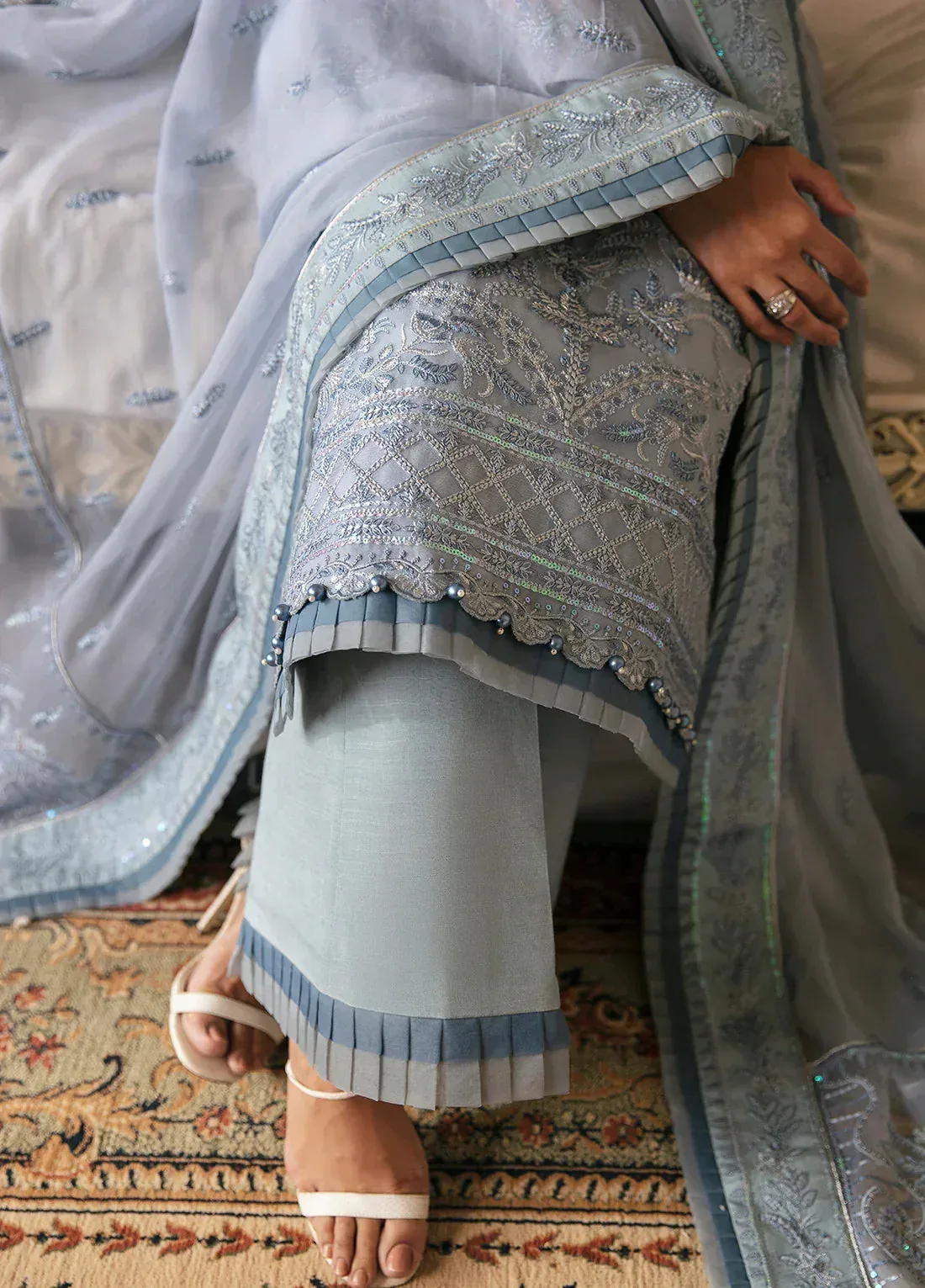 Gulaal Embroidered Chiffon 23 Blue Raw Silk – view 3 – Poshaq