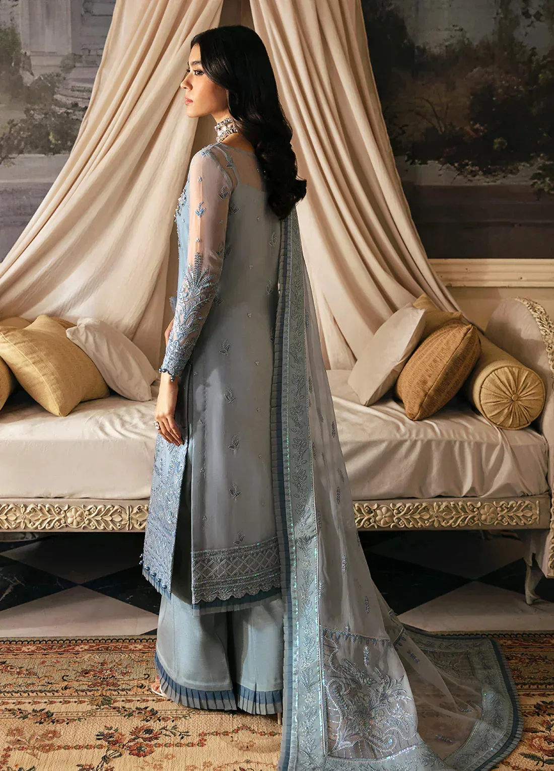 Gulaal Embroidered Chiffon 23 Blue Raw Silk – view 4 – Poshaq