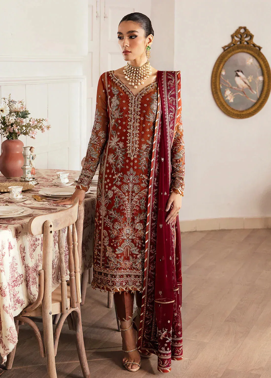 Gulaal Embroidered Chiffon 23 Orange Raw Silk – view 1 – Poshaq