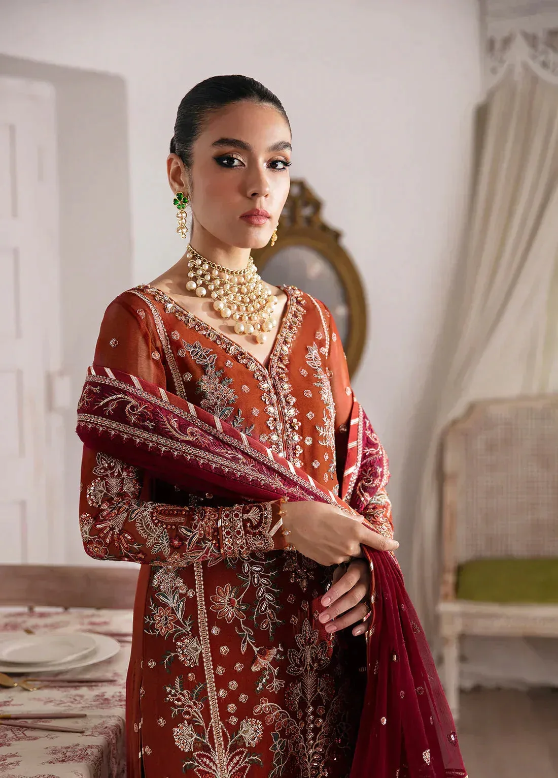 Gulaal Embroidered Chiffon 23 Orange Raw Silk – view 2 – Poshaq