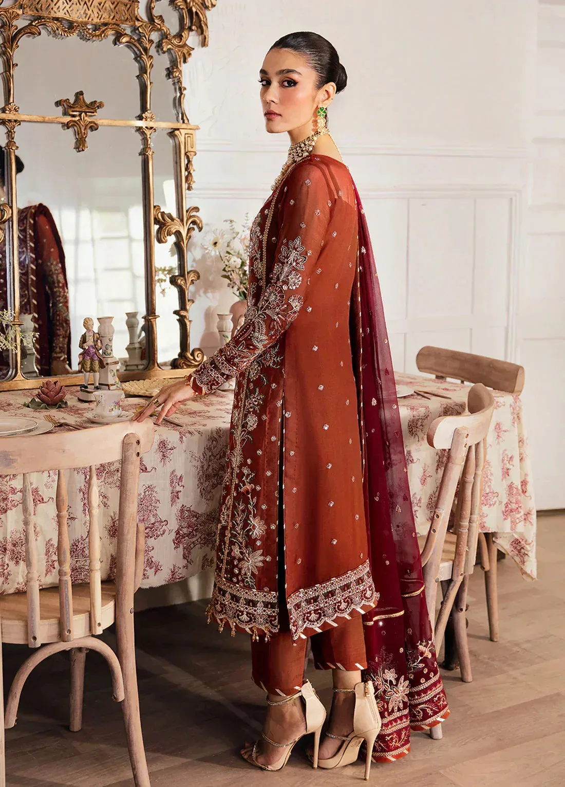 Gulaal Embroidered Chiffon 23 Orange Raw Silk – view 3 – Poshaq