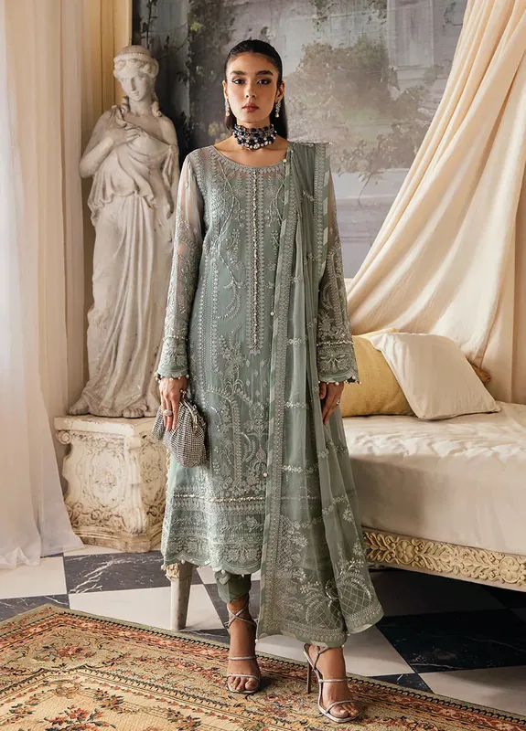 Gulaal Embroidered Chiffon 23 Grey Raw Silk – view 1 – Poshaq