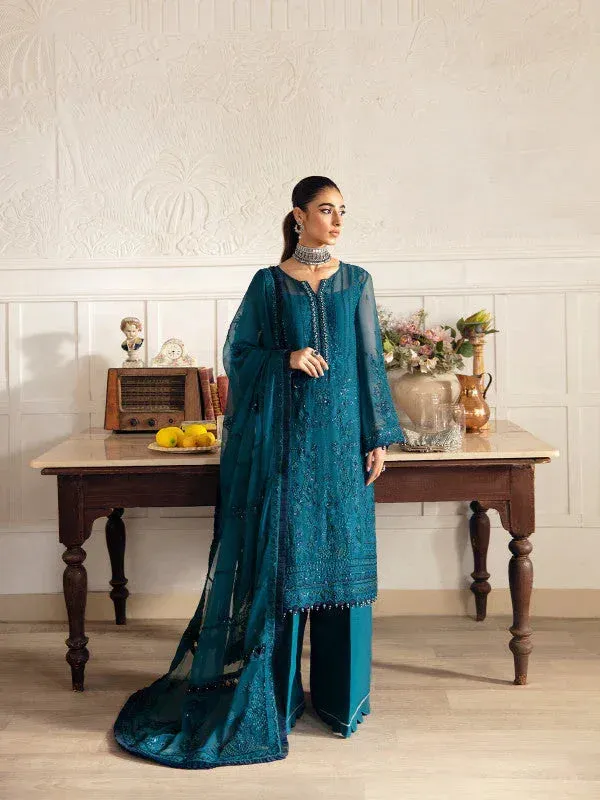 Gulaal Embroidered Chiffon 23 Teal Raw Silk – view 1 – Poshaq