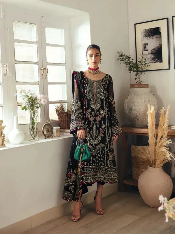 Gulaal Embroidered Chiffon 23 Black Raw Silk – view 1 – Poshaq
