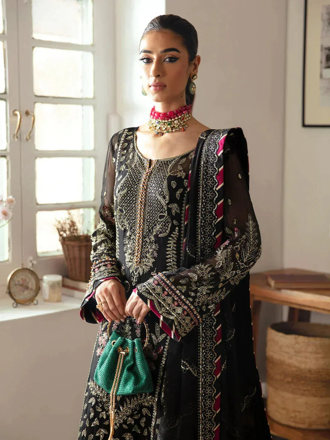 Gulaal Embroidered Chiffon 23 Black Raw Silk – view 3 – Poshaq