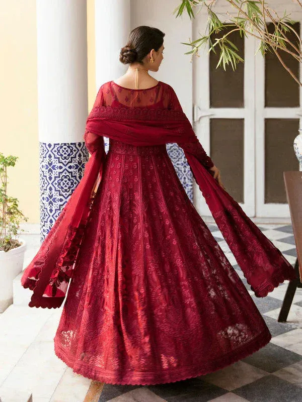 Gulaal Embroidered Chiffon 23 Maroon Raw Silk – view 1 – Poshaq