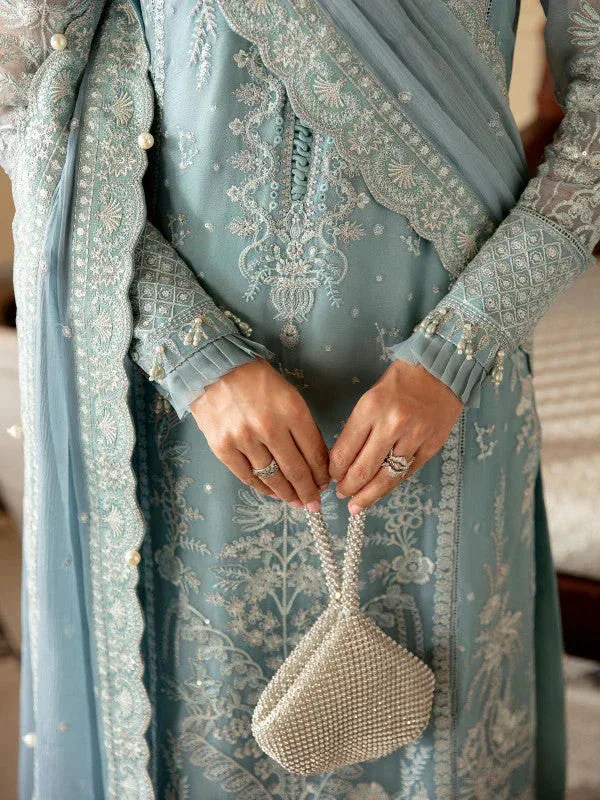 Gulaal Embroidered Chiffon 23 Blue Raw Silk – view 4 – Poshaq