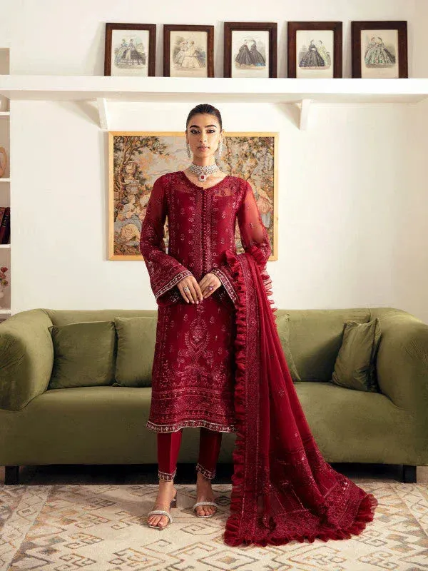 Gulaal Embroidered Chiffon 23 Red Raw Silk – view 1 – Poshaq