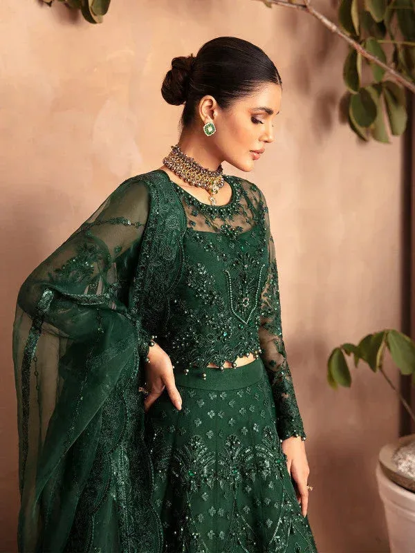 Gulaal Embroidered Chiffon 23 Bottle Green Raw Silk – view 2 – Poshaq