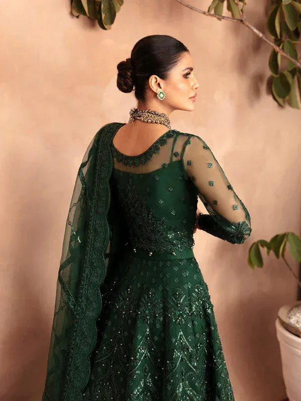 Gulaal Embroidered Chiffon 23 Bottle Green Raw Silk – view 3 – Poshaq
