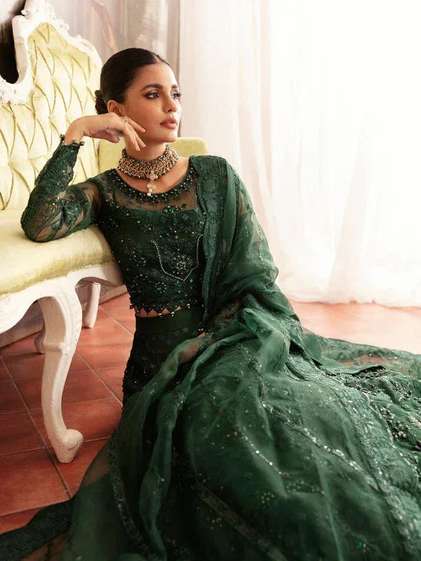Gulaal Embroidered Chiffon 23 Bottle Green Raw Silk – view 4 – Poshaq