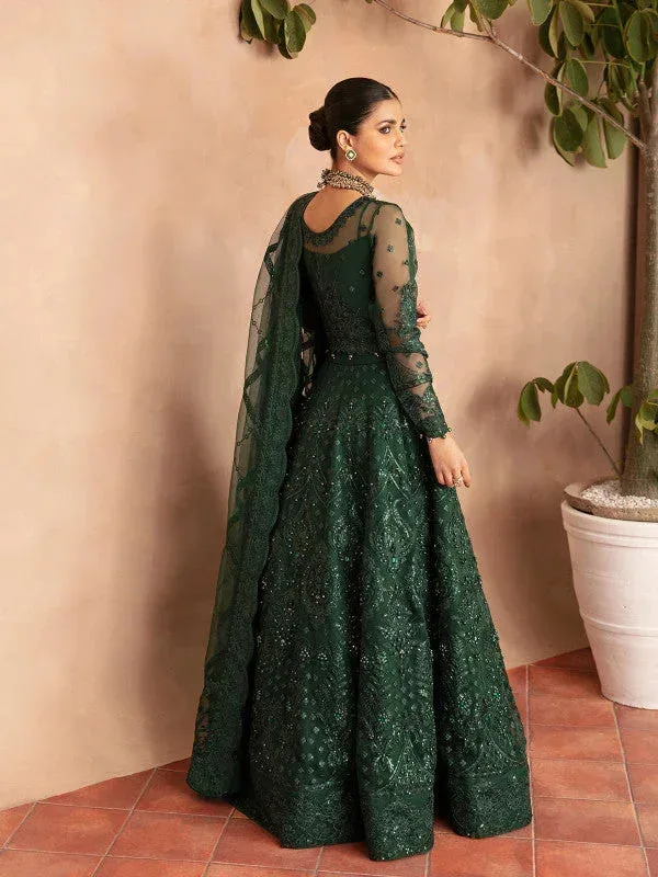 Gulaal Embroidered Chiffon 23 Bottle Green Raw Silk – view 5 – Poshaq