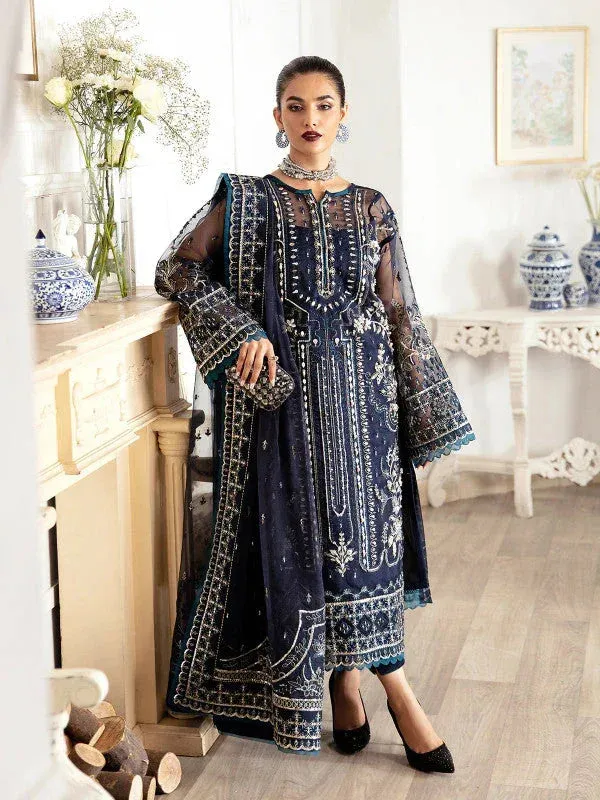 Gulaal Embroidered Chiffon 23 Navy Blue Raw Silk – view 1 – Poshaq