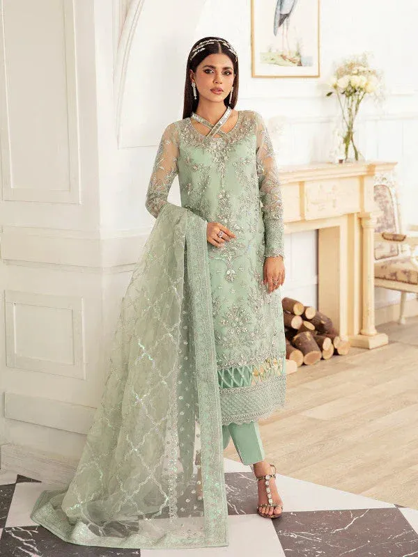 Gulaal Embroidered Chiffon 23 Green Raw Silk – view 1 – Poshaq