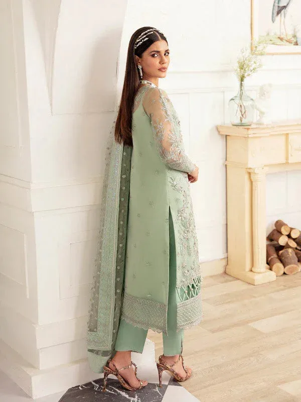 Gulaal Embroidered Chiffon 23 Green Raw Silk – view 3 – Poshaq