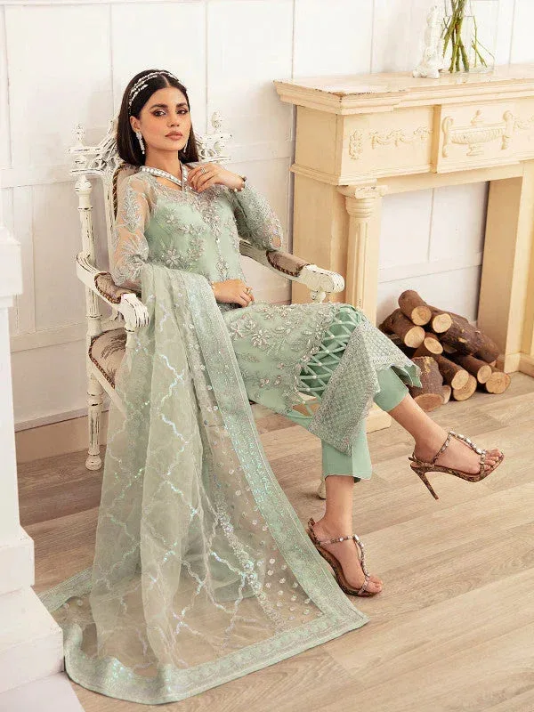 Gulaal Embroidered Chiffon 23 Green Raw Silk – view 4 – Poshaq