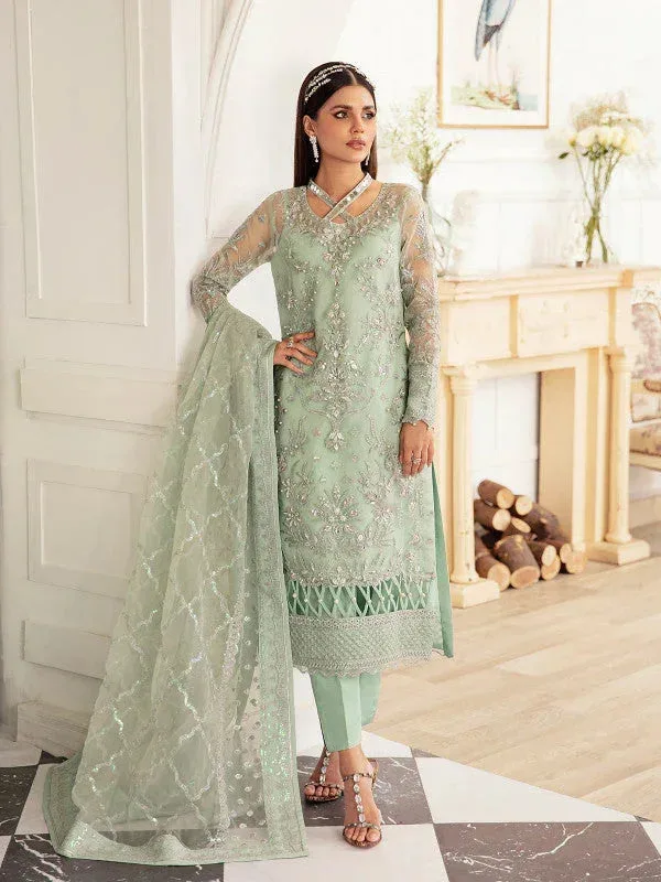 Gulaal Embroidered Chiffon 23 Green Raw Silk – view 5 – Poshaq