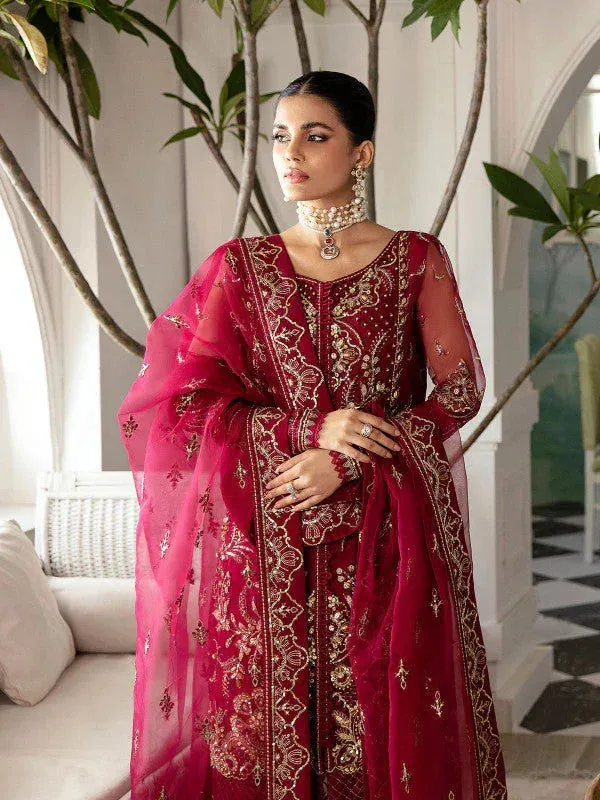 Gulaal Embroidered Chiffon 23 Red Raw Silk – view 1 – Poshaq