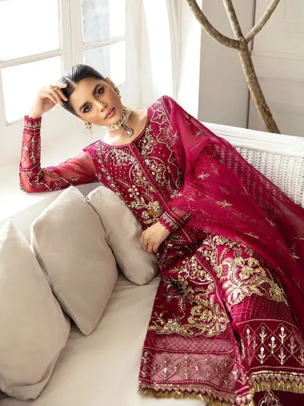 Gulaal Embroidered Chiffon 23 Red Raw Silk – view 2 – Poshaq