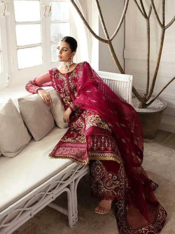 Gulaal Embroidered Chiffon 23 Red Raw Silk – view 3 – Poshaq