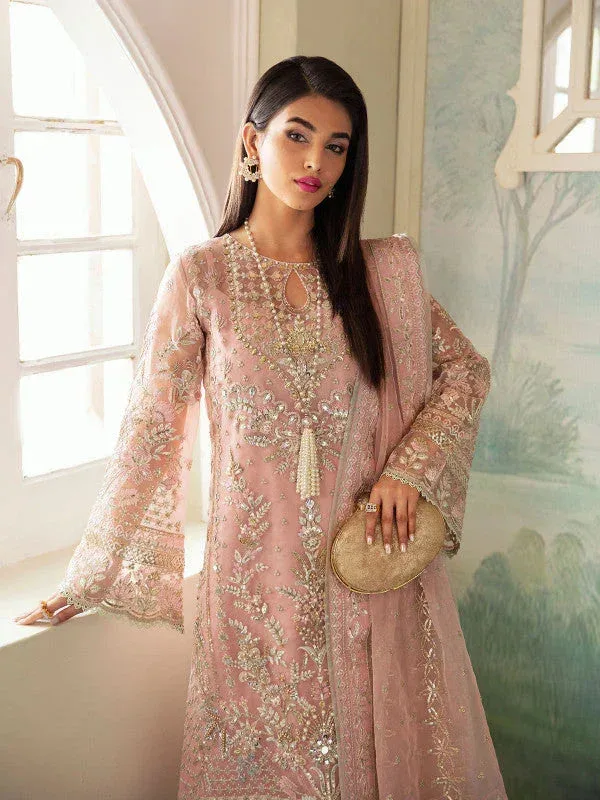 Gulaal Embroidered Chiffon 23 Pink Raw Silk – view 2 – Poshaq