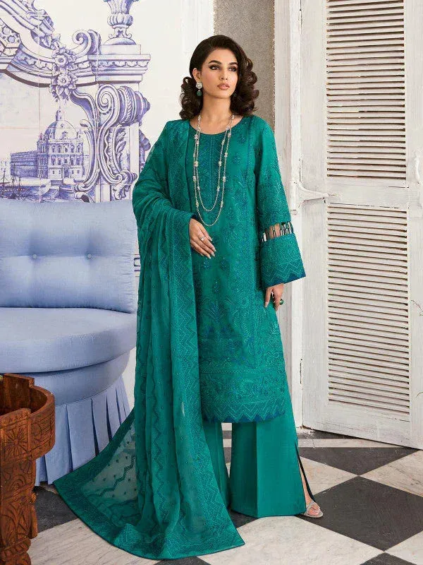 Gulaal Embroidered Chiffon 23 Green Raw Silk – view 1 – Poshaq