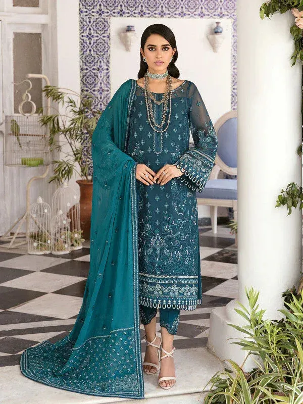 Gulaal Embroidered Chiffon 23 Teal Raw Silk – view 1 – Poshaq