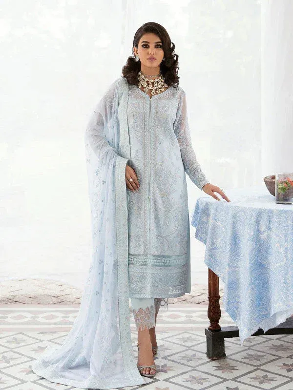 Gulaal Embroidered Chiffon 23 Blue Raw Silk – view 1 – Poshaq