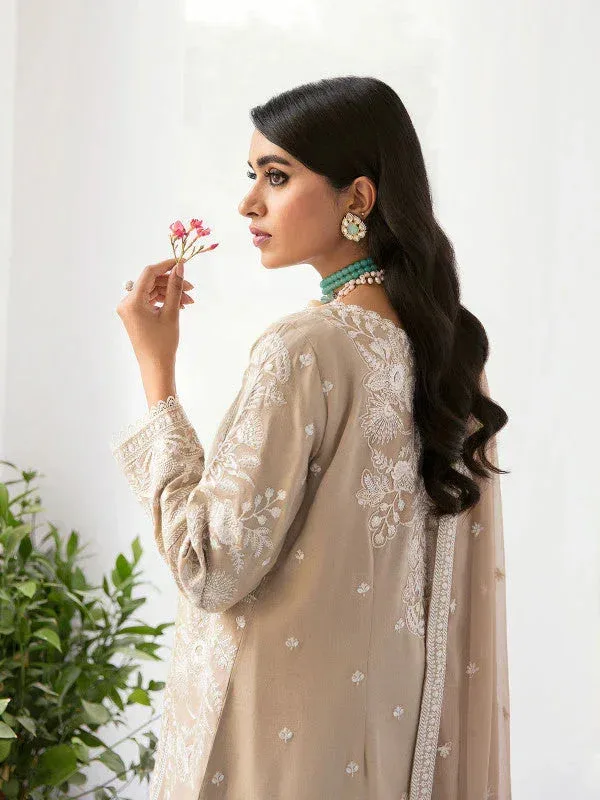 Gulaal Embroidered Chiffon 23 Beige Raw Silk – view 1 – Poshaq