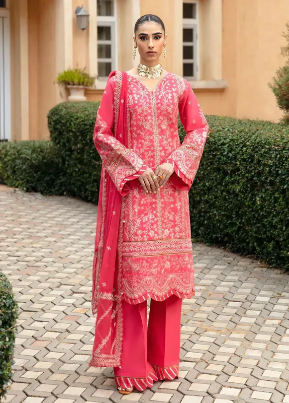 Gulaal Luxury Lawn 24 Pink Organza – view 1 – Poshaq