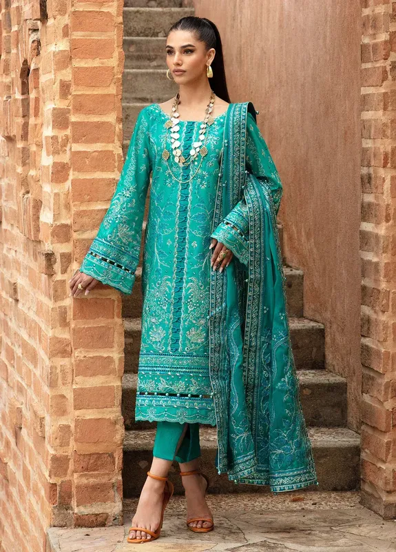 Gulaal Luxury Lawn 24 Green Organza – view 1 – Poshaq