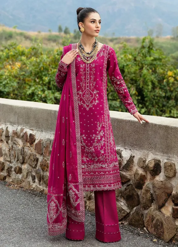Gulaal Luxury Lawn 24 Magenta Organza – view 1 – Poshaq