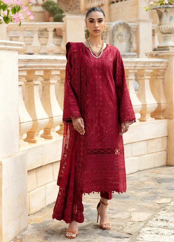 Gulaal Luxury Lawn 24 Maroon Organza – view 1 – Poshaq