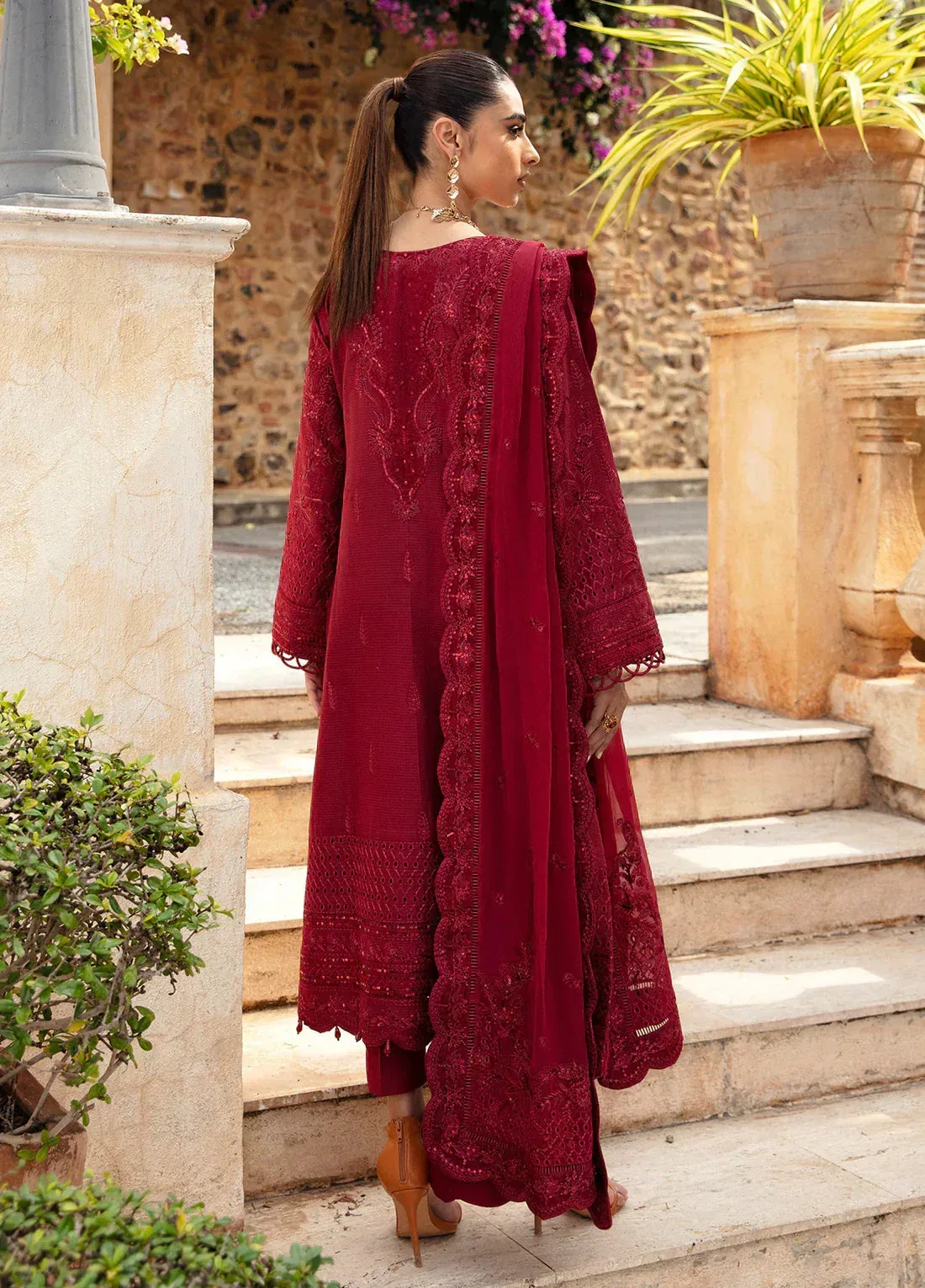 Gulaal Luxury Lawn 24 Maroon Organza – view 2 – Poshaq