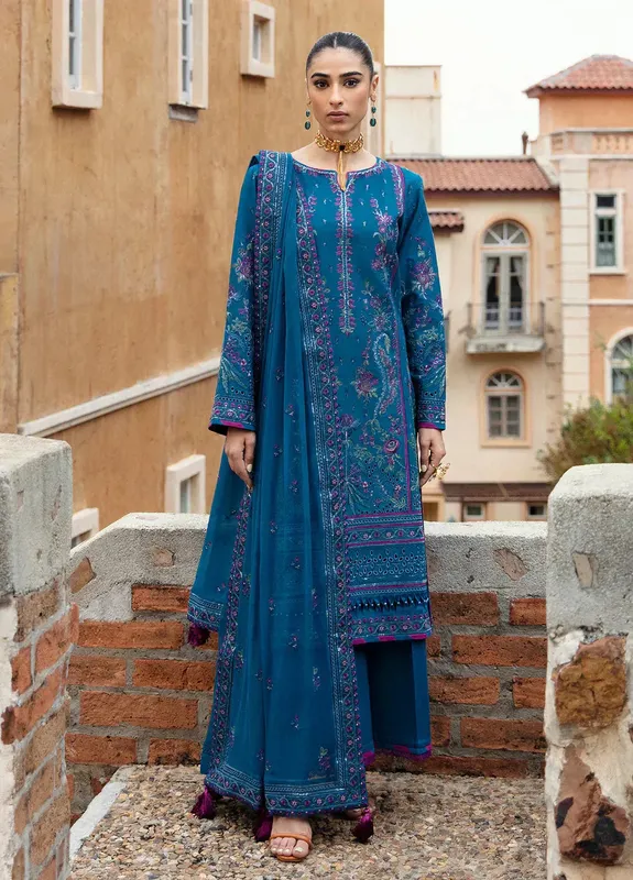 blue long shirt with embroidered and sequined detailing – view 1 – Poshaq