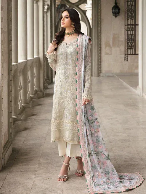 Gulaal Embroidered Chiffon White Raw Silk – view 1 – Poshaq