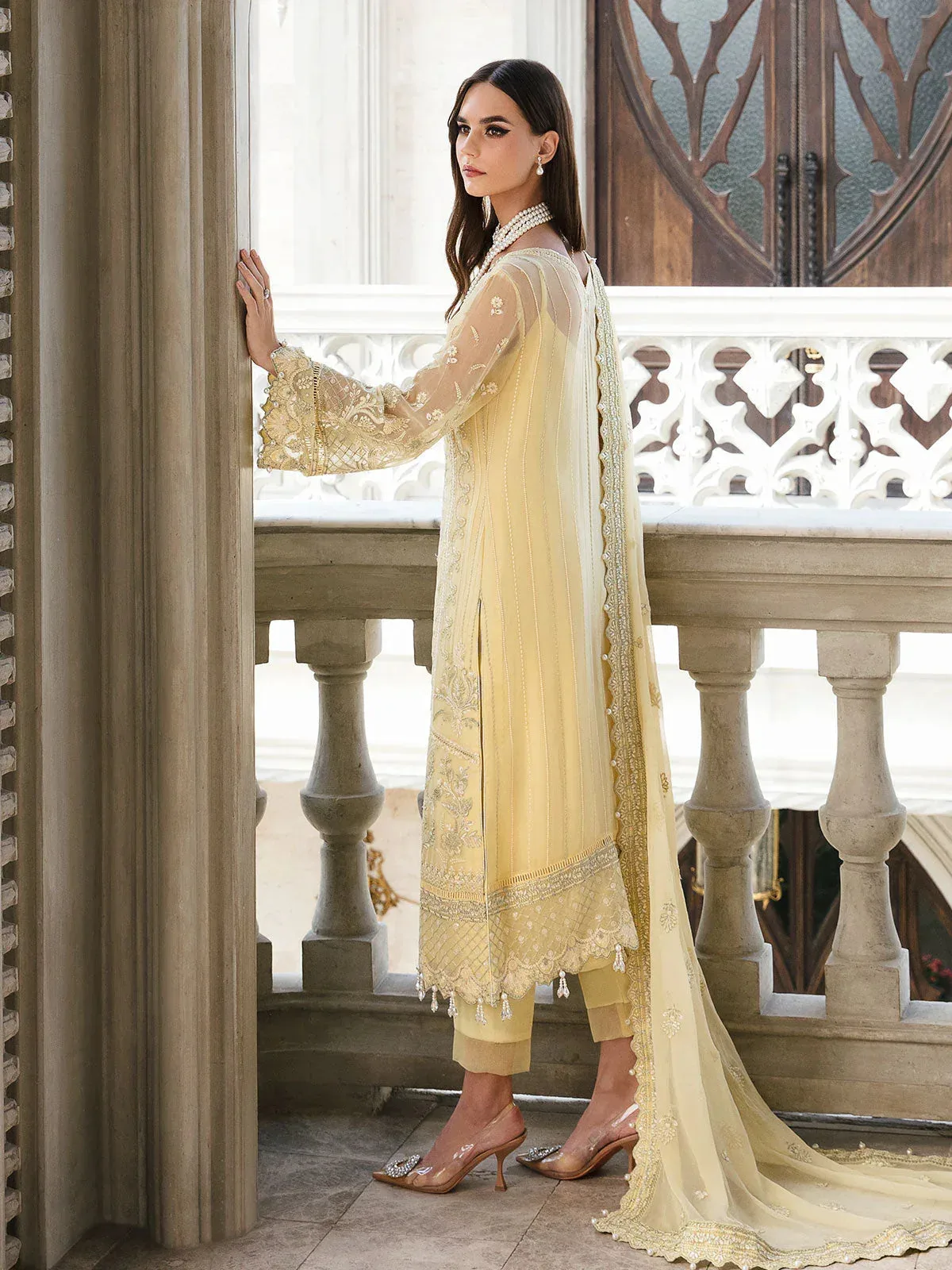 Gulaal Embroidered Chiffon Yellow Raw Silk – view 2 – Poshaq