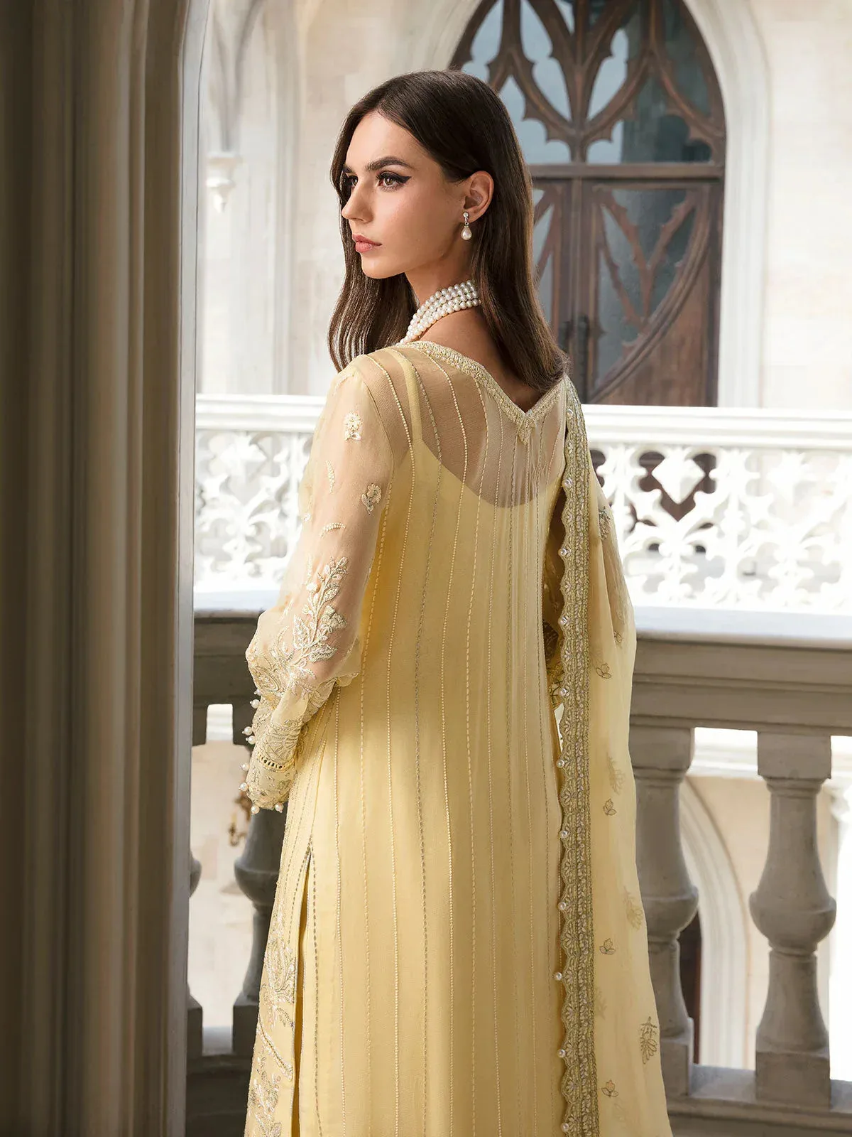Gulaal Embroidered Chiffon Yellow Raw Silk – view 3 – Poshaq