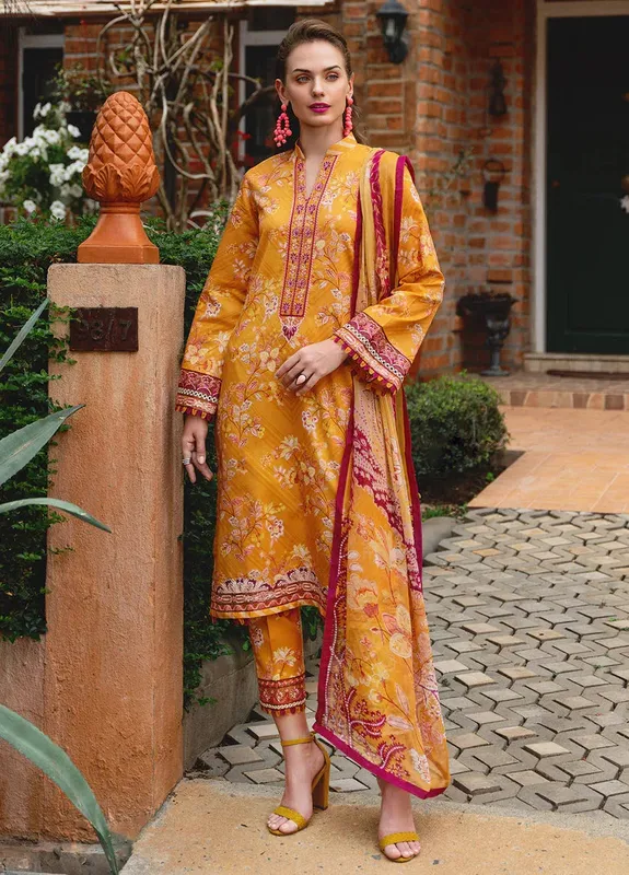 Gulaal The Enchanted Garden Mustard Organza – view 1 – Poshaq