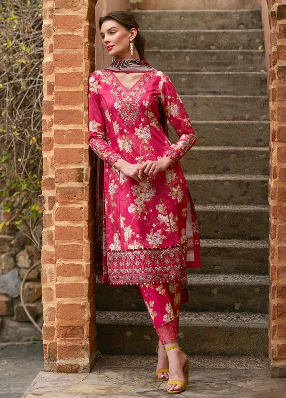 Gulaal The Enchanted Garden Pink Organza – view 1 – Poshaq