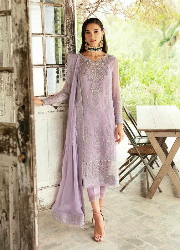 Gulaal Embroidered Chiffon Eid Collection Purple Raw Silk – view 1 – Poshaq