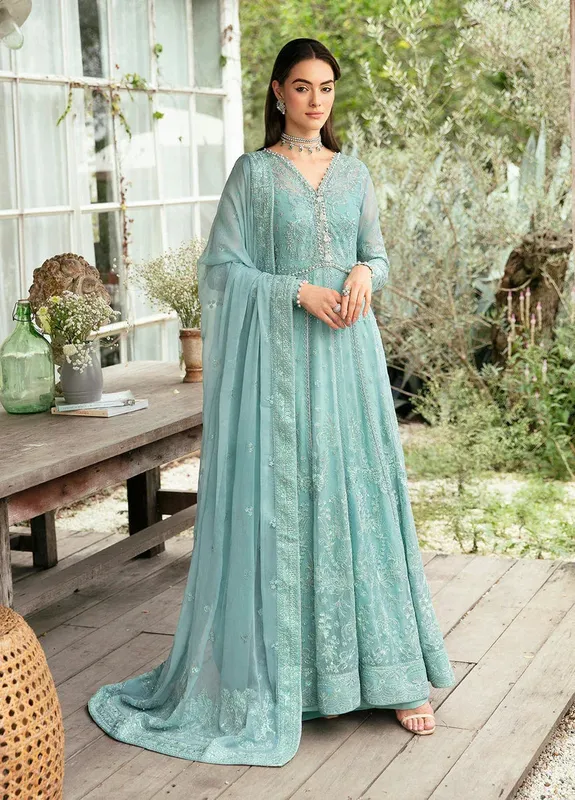 Gulaal Embroidered Chiffon Eid Collection Blue Raw Silk – view 1 – Poshaq