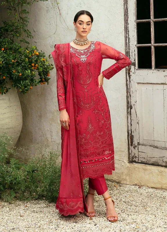 Gulaal Embroidered Chiffon Eid Collection Red Raw Silk – view 1 – Poshaq