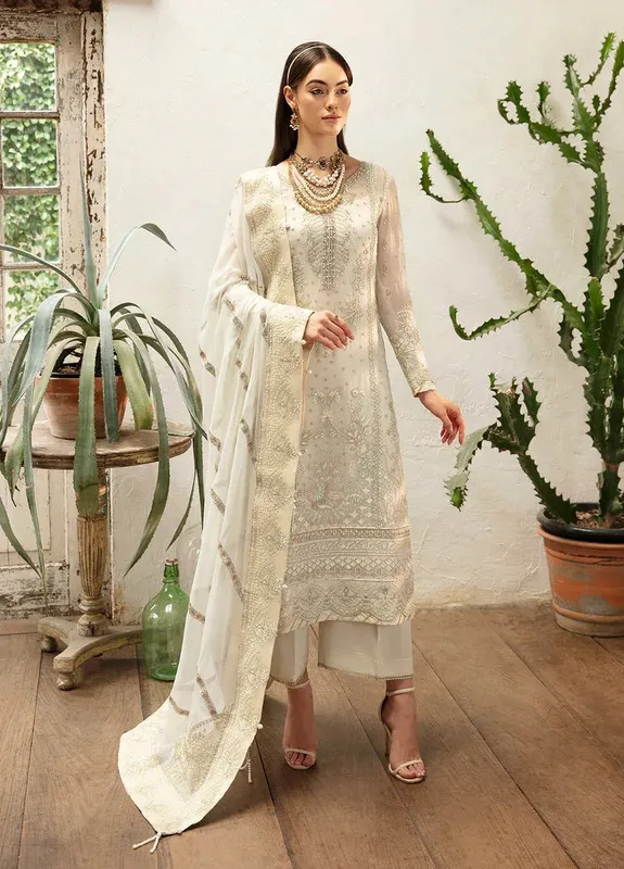 Gulaal Embroidered Chiffon Eid Collection Ivory Raw Silk – view 1 – Poshaq