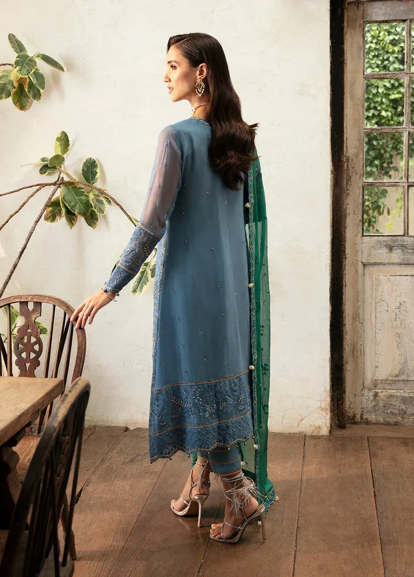 Gulaal Embroidered Chiffon Eid Collection Blue Raw Silk – view 2 – Poshaq