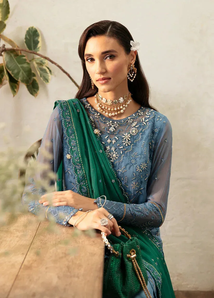 Gulaal Embroidered Chiffon Eid Collection Blue Raw Silk – view 3 – Poshaq
