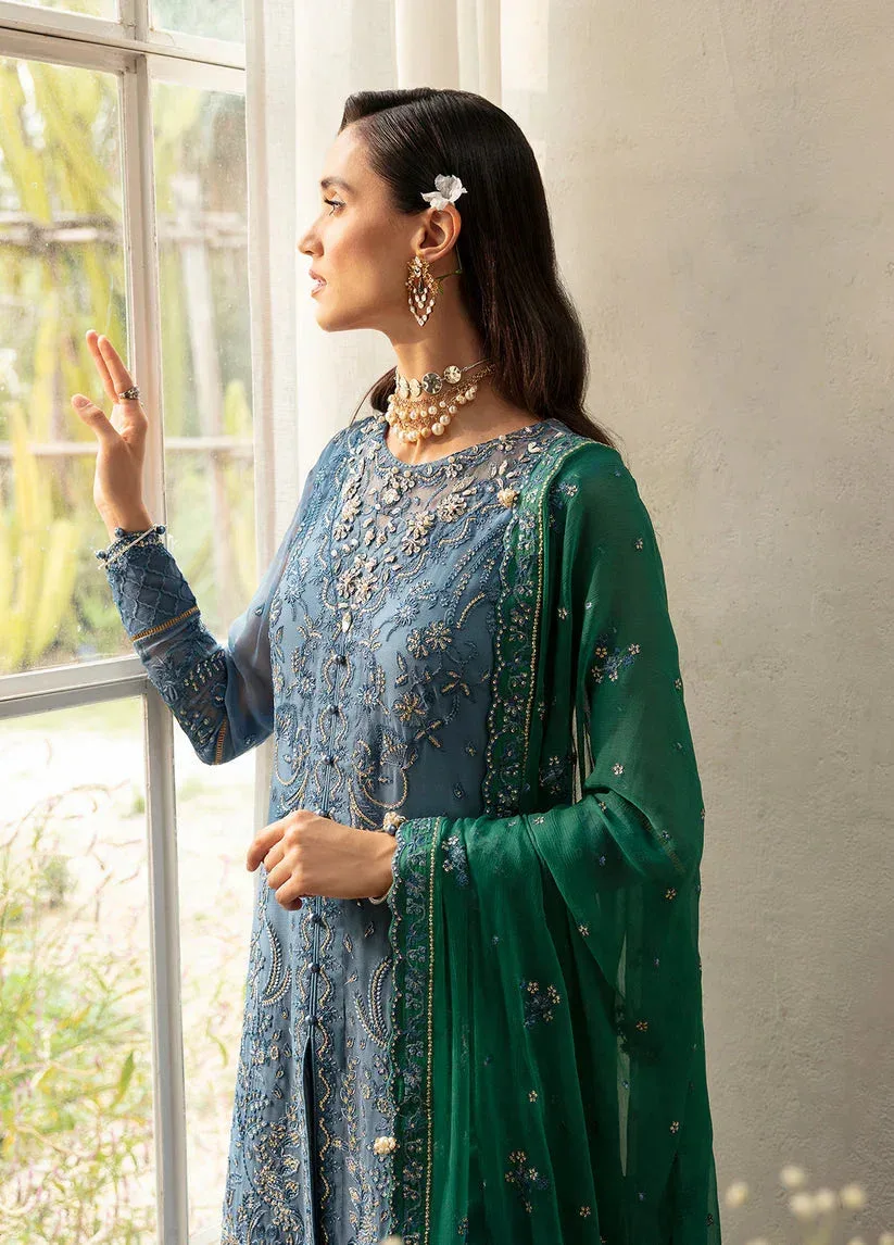 Gulaal Embroidered Chiffon Eid Collection Blue Raw Silk – view 4 – Poshaq