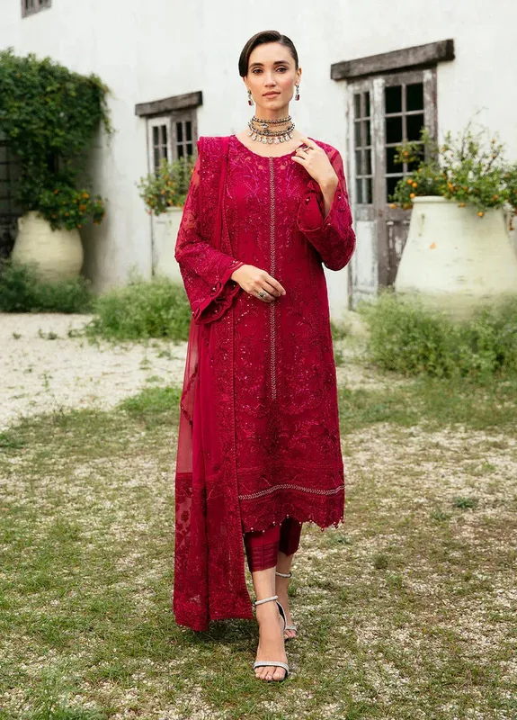 Gulaal Embroidered Chiffon Eid Collection Red Raw Silk – view 1 – Poshaq